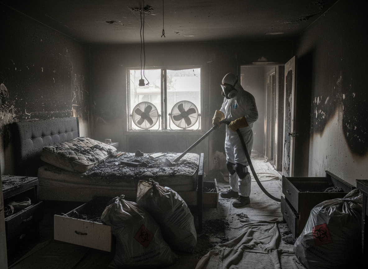 Bedroom fire damage cleanup in Valley Village