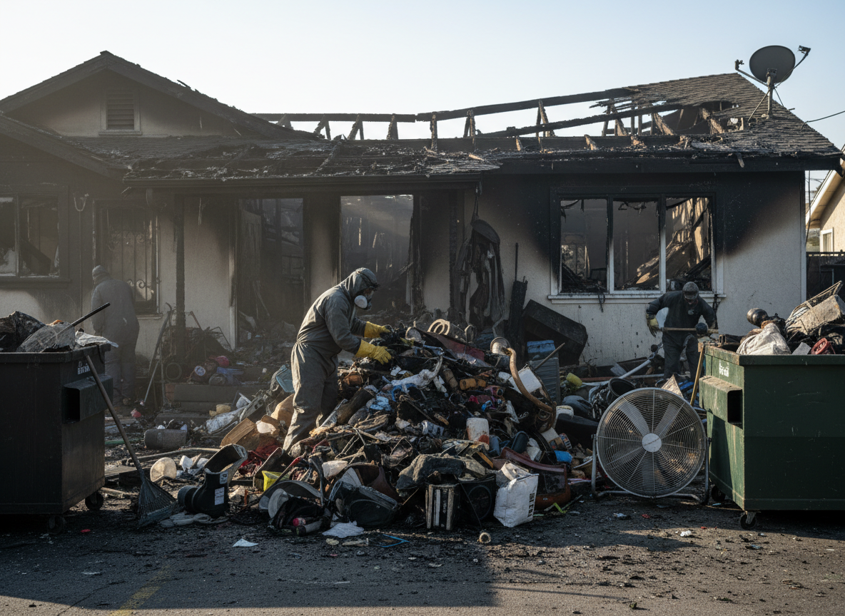 hoarding cleanup after fire in Valley Village