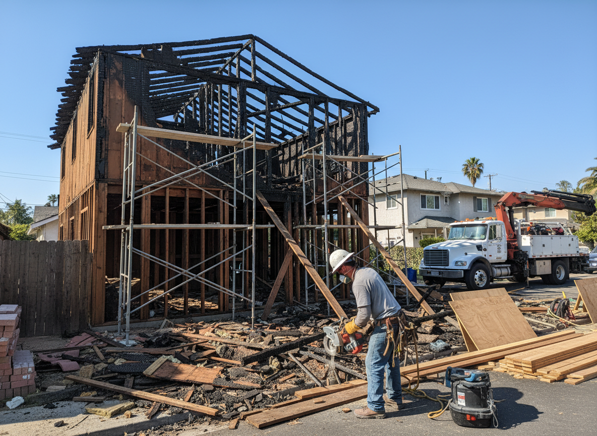 Structural repair after fire in Valley Village